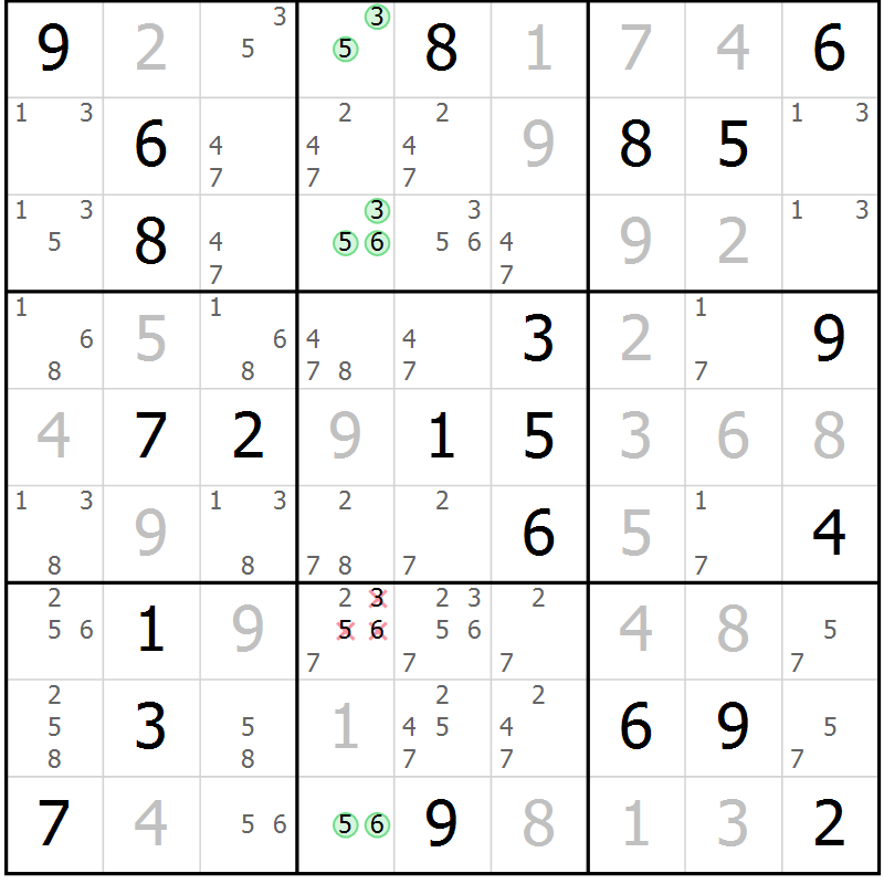 Position des candidats pour la solution de la Gr 9 page 12 du magazine de sudoku Virtuose n° 120
