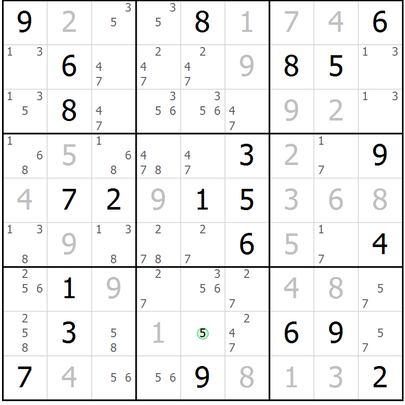 Position des candidats pour la solution de la Gr 9 page 12 du magazine de sudoku Virtuose n° 120
