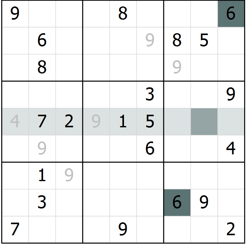 Position des candidats pour la solution de la Gr 9 page 12 du magazine de sudoku Virtuose n° 120