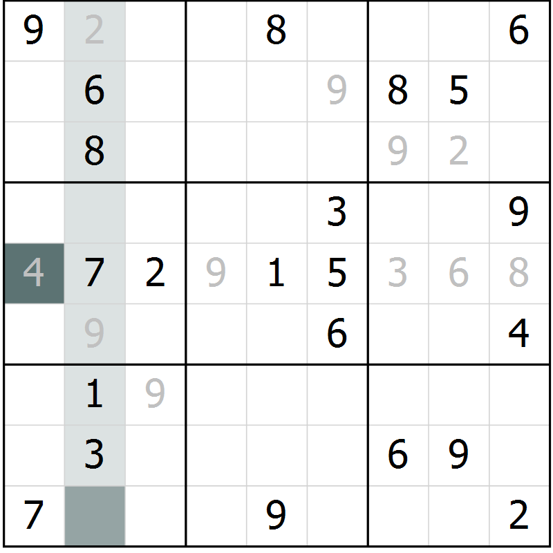 Position des candidats pour la solution de la Gr 9 page 12 du magazine de sudoku Virtuose n° 120