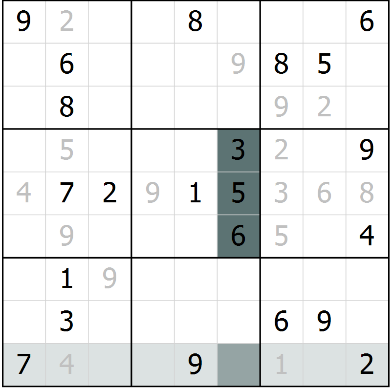 Position des candidats pour la solution de la Gr 9 page 12 du magazine de sudoku Virtuose n° 120