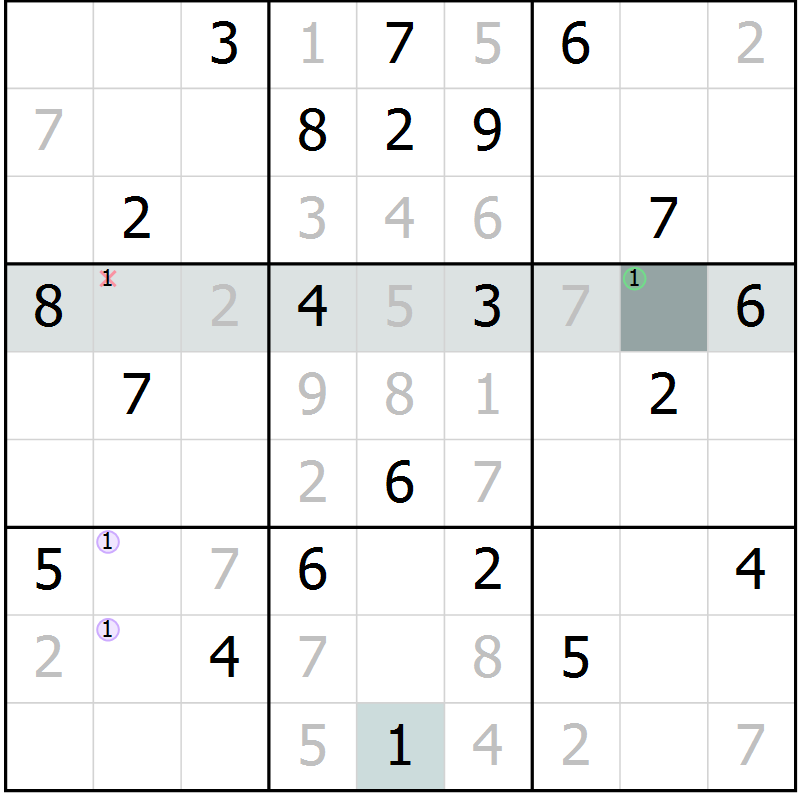 Position des candidats pour la solution de la Gr 1 page 4 du magazine de sudoku Virtuose n° 121