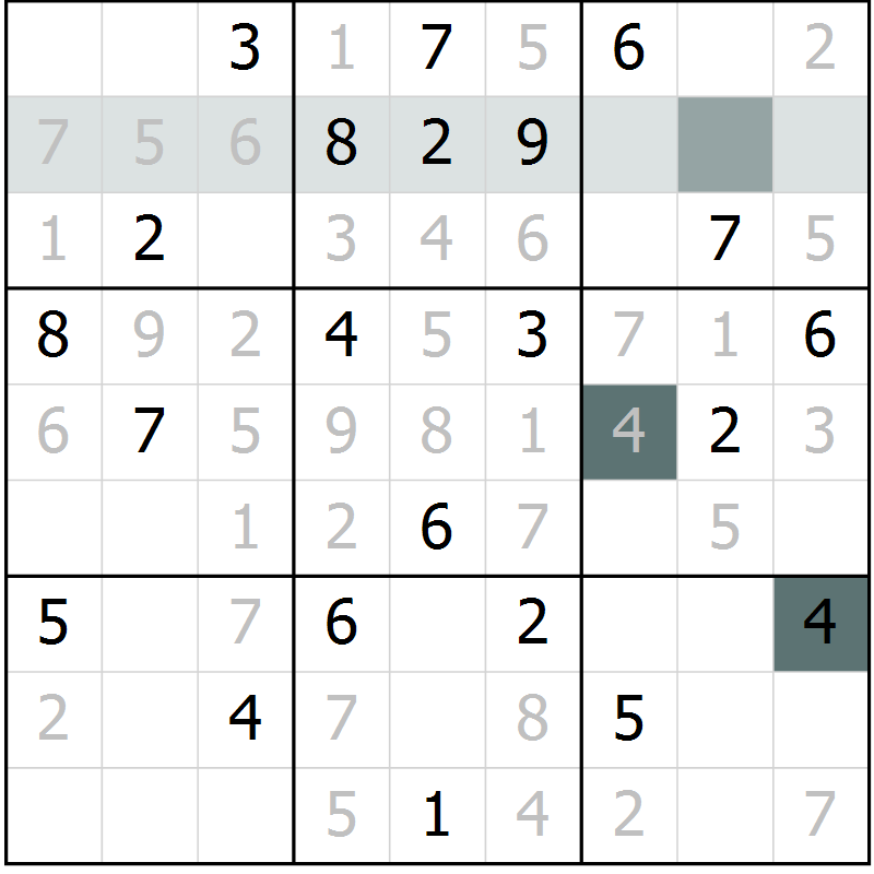 Position des candidats pour la solution de la Gr 1 page 4 du magazine de sudoku Virtuose n° 121