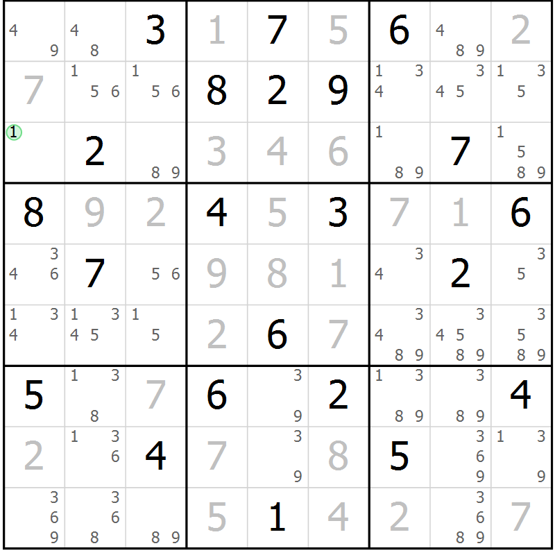 Position des candidats pour la solution de la Gr 1 page 4 du magazine de sudoku Virtuose n° 121