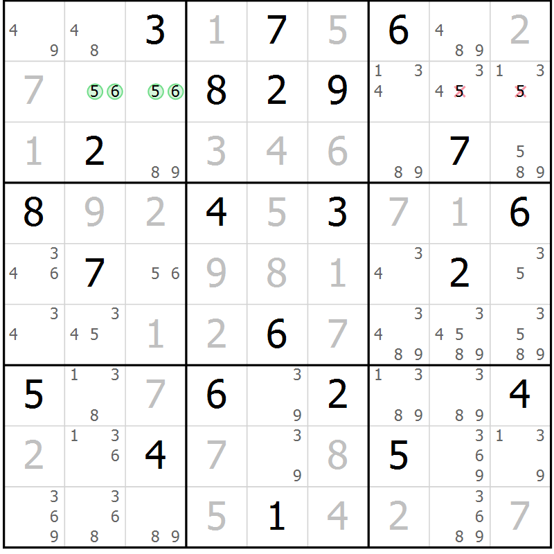 Position des candidats pour la solution de la Gr 1 page 4 du magazine de sudoku Virtuose n° 121