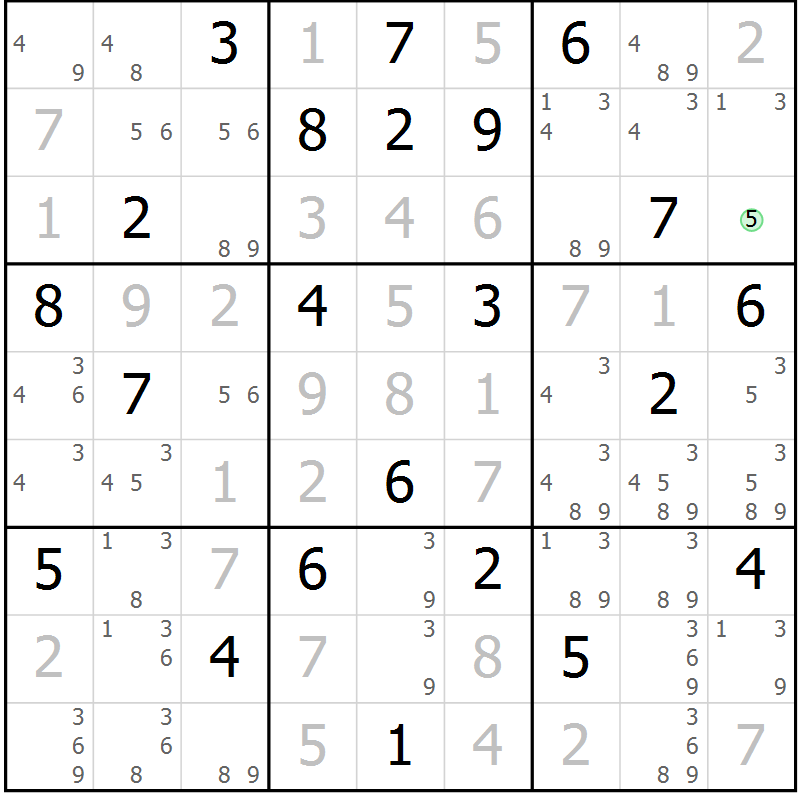 Position des candidats pour la solution de la Gr 1 page 4 du magazine de sudoku Virtuose n° 121