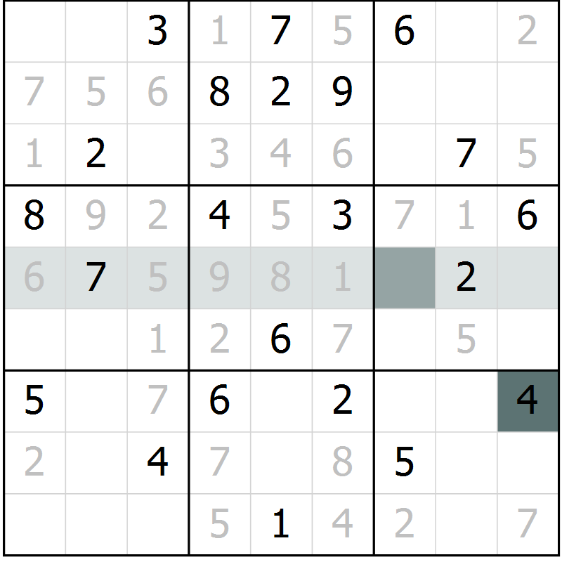 Position des candidats pour la solution de la Gr 1 page 4 du magazine de sudoku Virtuose n° 121