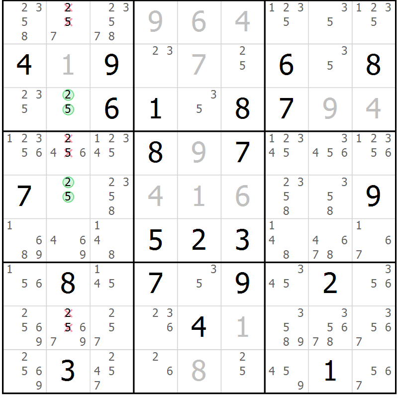 Position des candidats pour la solution de la Gr 10 page 13 du magazine de sudoku Virtuose n° 121