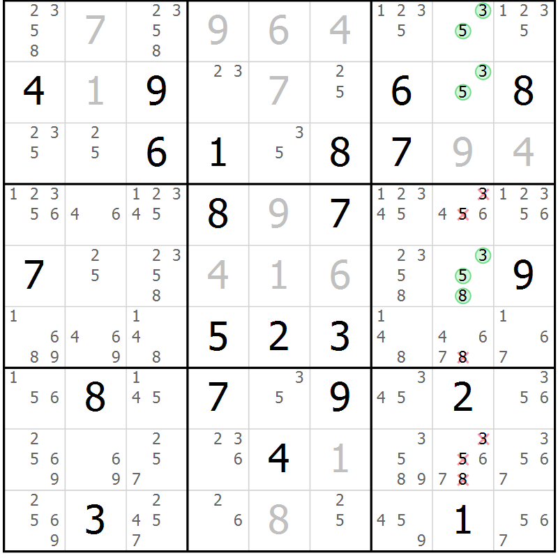 Position des candidats pour la solution de la Gr 10 page 13 du magazine de sudoku Virtuose n° 121