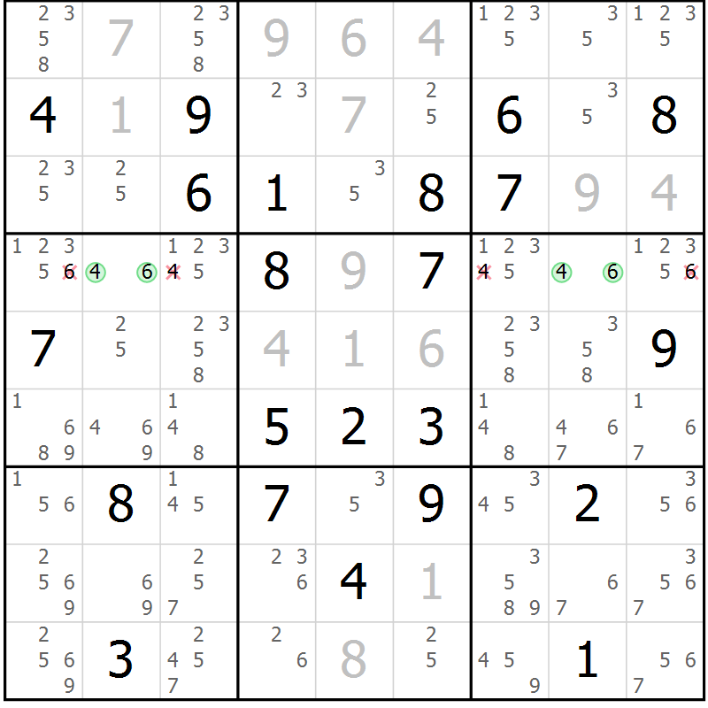Position des candidats pour la solution de la Gr 10 page 13 du magazine de sudoku Virtuose n° 121