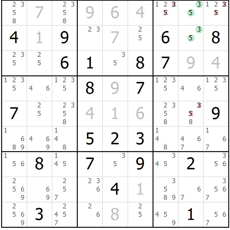 Position des candidats pour la solution de la Gr 10 page 13 du magazine de sudoku Virtuose n° 121