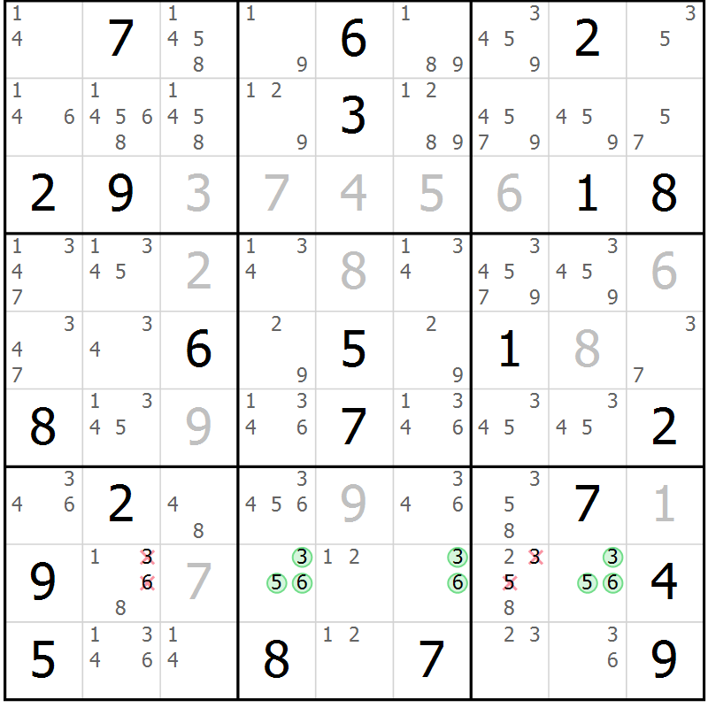 Position des candidats pour la solution de la Gr 11 page 14 du magazine de sudoku Virtuose n° 121