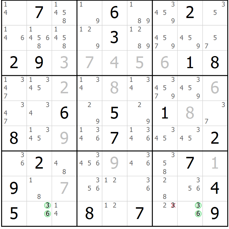 Position des candidats pour la solution de la Gr 11 page 14 du magazine de sudoku Virtuose n° 121