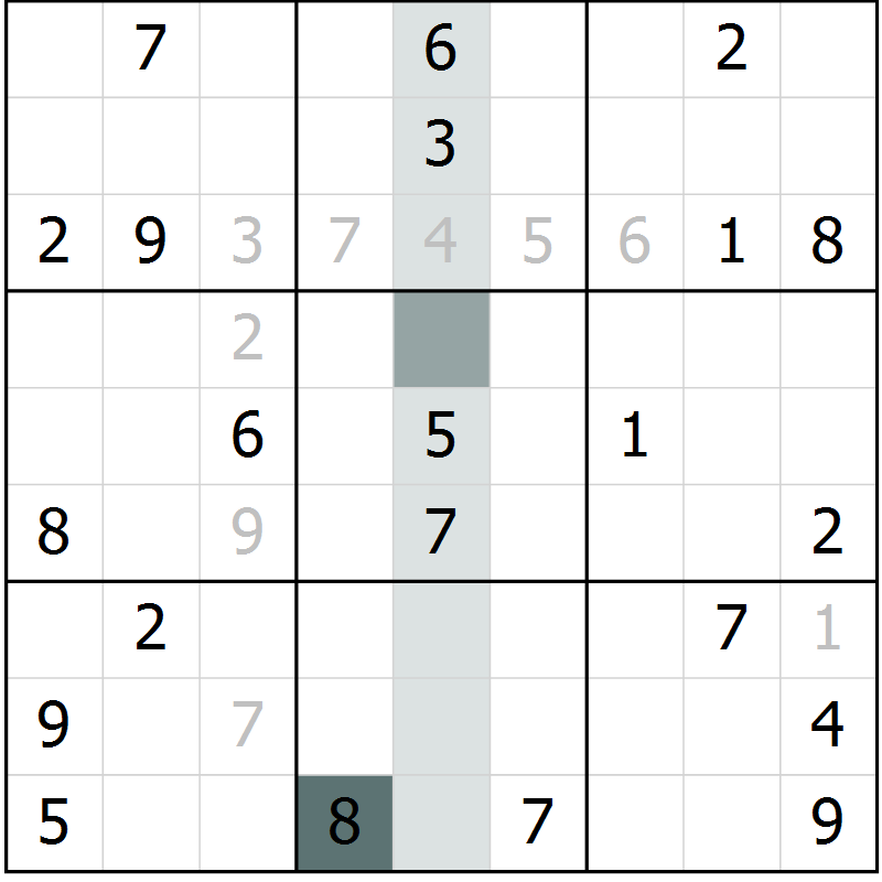 Position des candidats pour la solution de la Gr 11 page 14 du magazine de sudoku Virtuose n° 121
