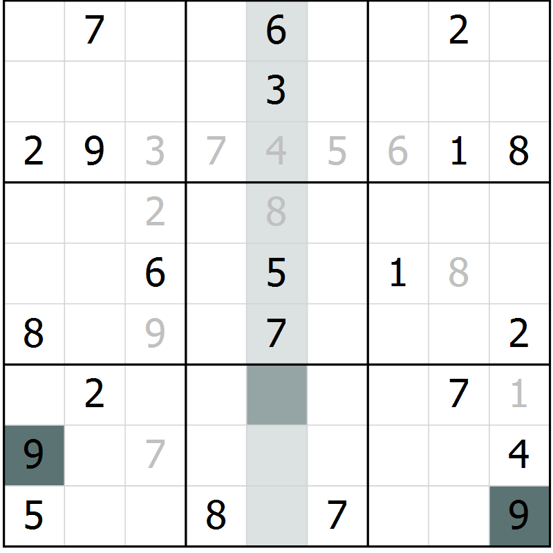 Position des candidats pour la solution de la Gr 11 page 14 du magazine de sudoku Virtuose n° 121