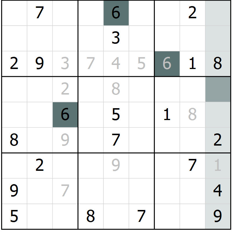 Position des candidats pour la solution de la Gr 11 page 14 du magazine de sudoku Virtuose n° 121
