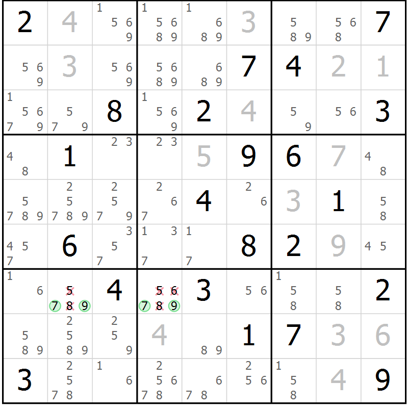 Position des candidats pour la solution de la Gr 12 page 15 du magazine de sudoku Virtuose n° 121