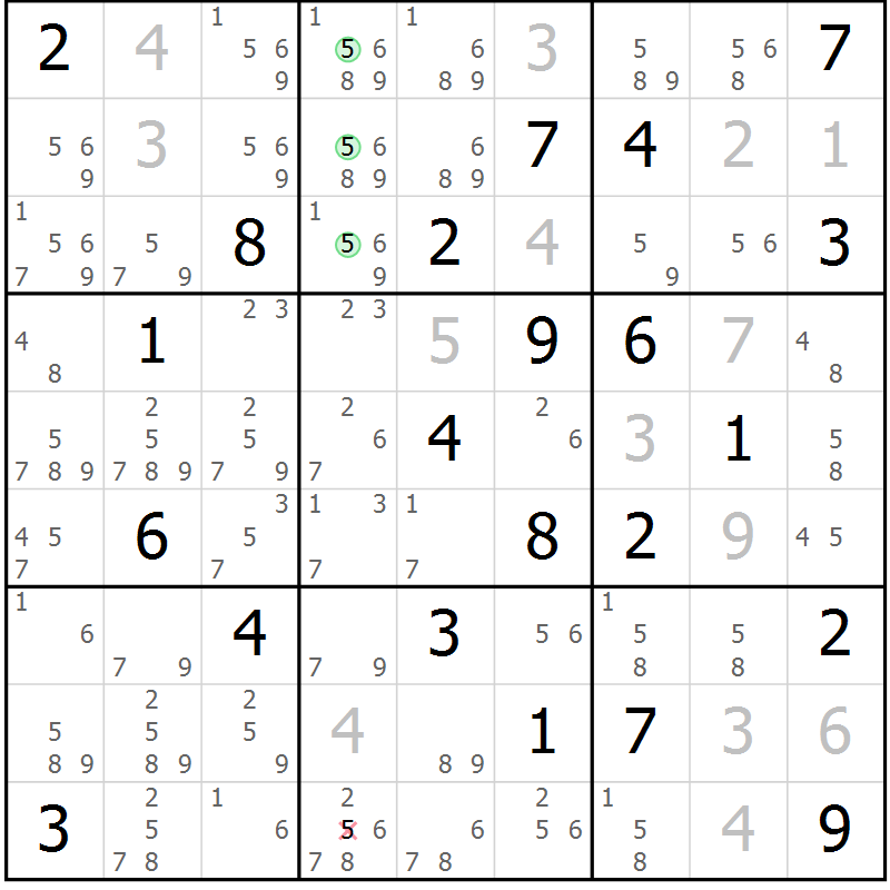 Position des candidats pour la solution de la Gr 12 page 15 du magazine de sudoku Virtuose n° 121