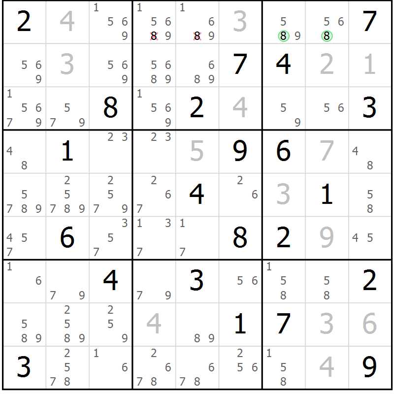 Position des candidats pour la solution de la Gr 12 page 15 du magazine de sudoku Virtuose n° 121
