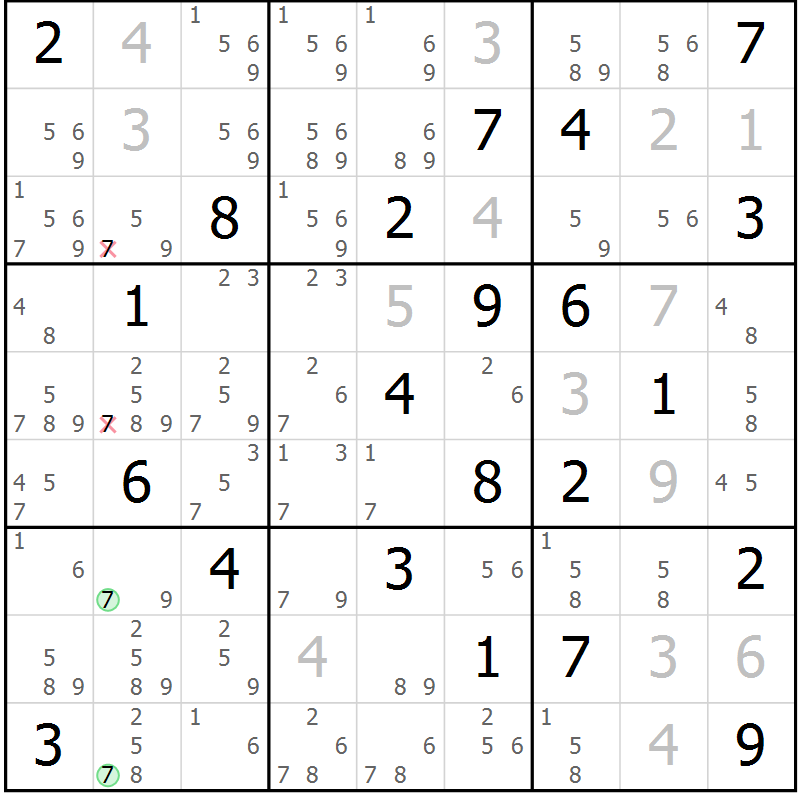 Position des candidats pour la solution de la Gr 12 page 15 du magazine de sudoku Virtuose n° 121