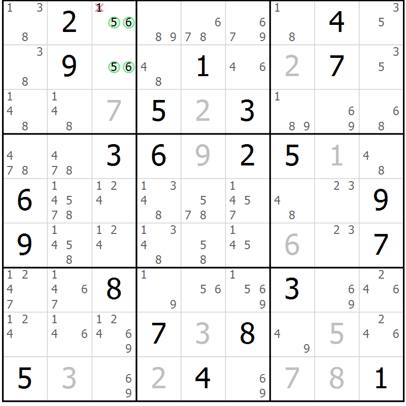 Position des candidats pour la solution de la Gr 13 page 16 du magazine de sudoku Virtuose n° 121