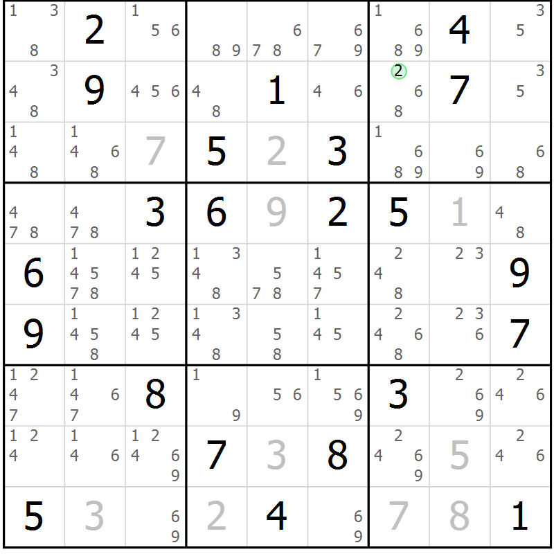 Position des candidats pour la solution de la Gr 13 page 16 du magazine de sudoku Virtuose n° 121