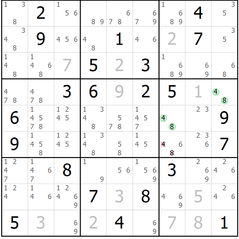 Position des candidats pour la solution de la Gr 13 page 16 du magazine de sudoku Virtuose n° 121