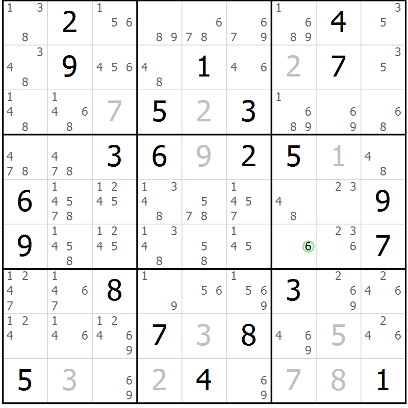 Position des candidats pour la solution de la Gr 13 page 16 du magazine de sudoku Virtuose n° 121