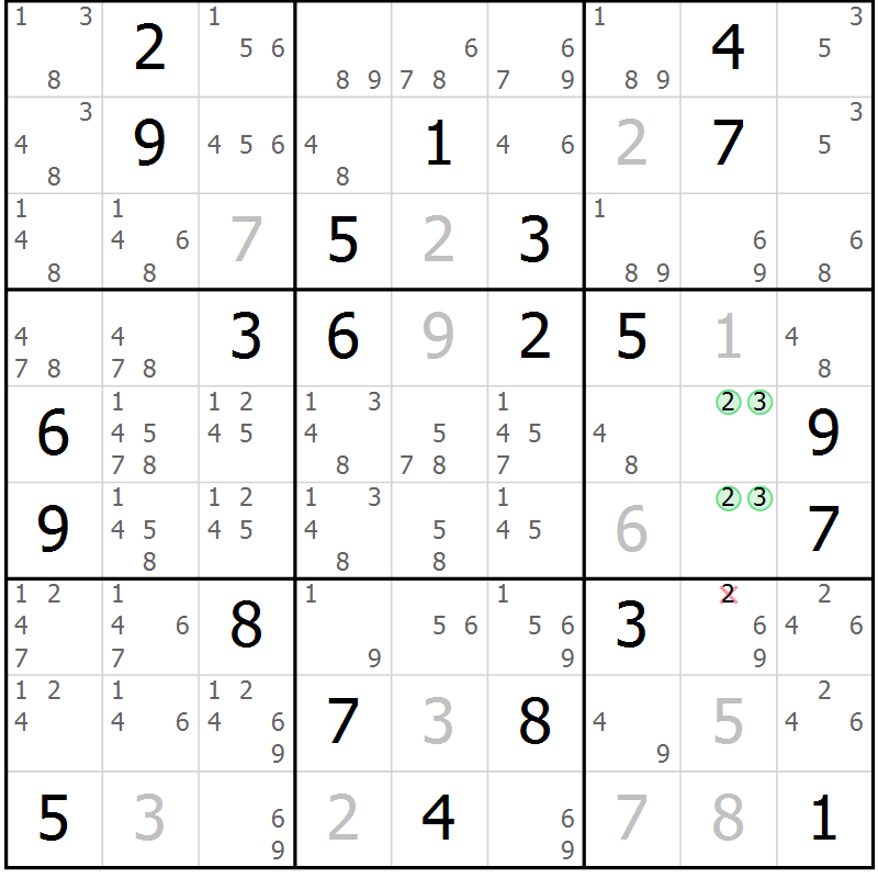 Position des candidats pour la solution de la Gr 13 page 16 du magazine de sudoku Virtuose n° 121
