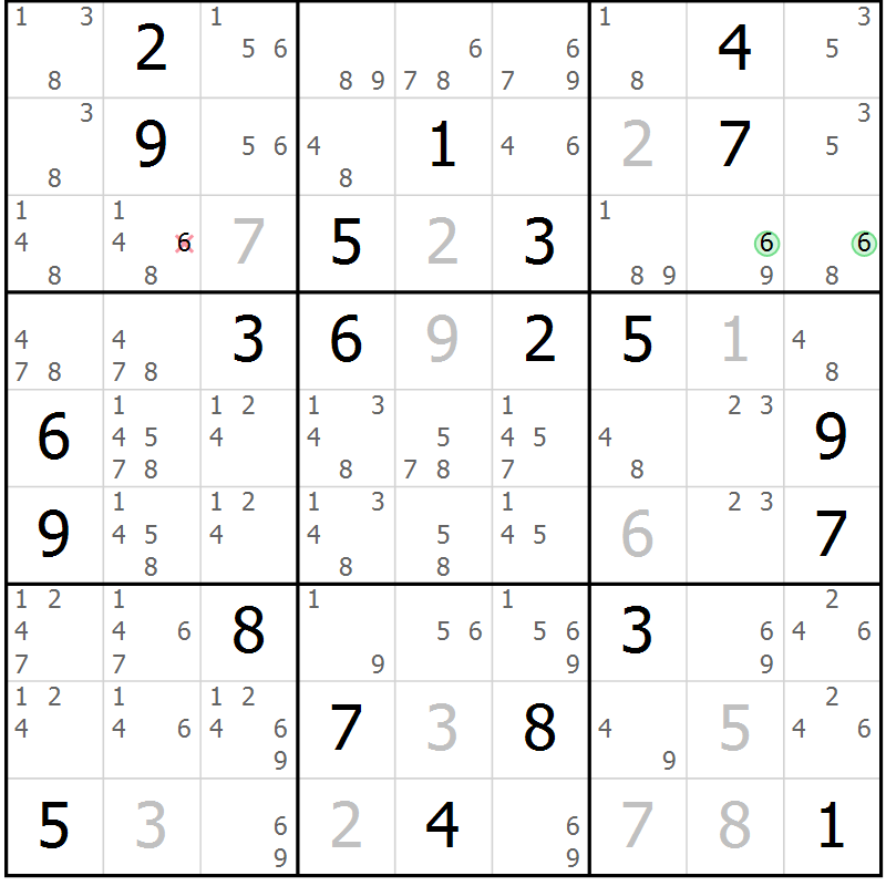 Position des candidats pour la solution de la Gr 13 page 16 du magazine de sudoku Virtuose n° 121