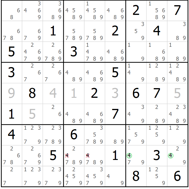 Position des candidats pour la solution de la Gr 14 page 17 du magazine de sudoku Virtuose n° 121