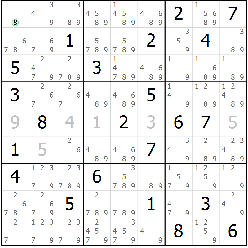 Position des candidats pour la solution de la Gr 14 page 17 du magazine de sudoku Virtuose n° 121
