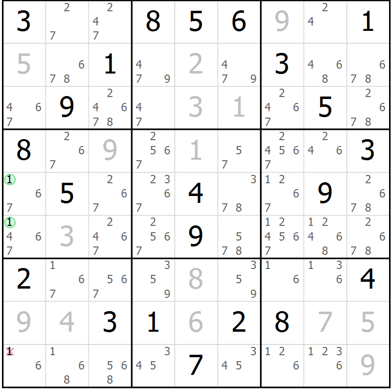 Position des candidats pour la solution de la Gr 15 page 18 du magazine de sudoku Virtuose n° 121