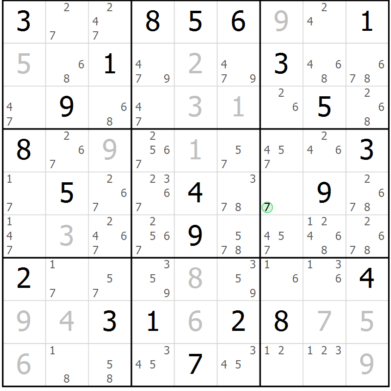 Position des candidats pour la solution de la Gr 15 page 18 du magazine de sudoku Virtuose n° 121