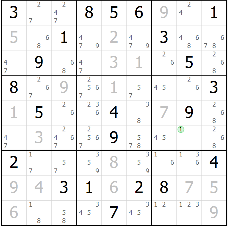 Position des candidats pour la solution de la Gr 15 page 18 du magazine de sudoku Virtuose n° 121