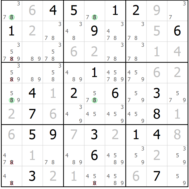 Position des candidats pour la solution de la Gr 16 page 19 du magazine de sudoku Virtuose n° 121