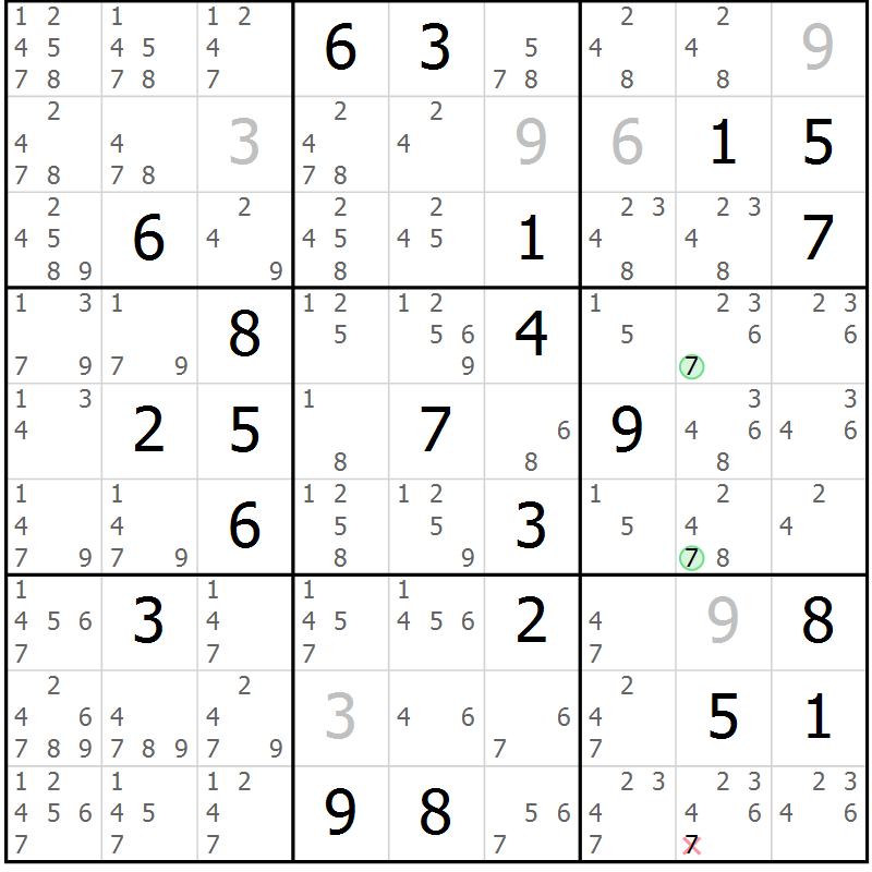 Position des candidats pour la solution de la Gr 17 page 20 du magazine de sudoku Virtuose n° 121