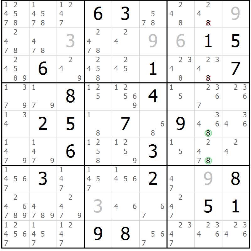 Position des candidats pour la solution de la Gr 17 page 20 du magazine de sudoku Virtuose n° 121