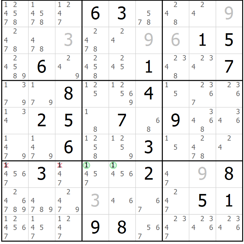 Position des candidats pour la solution de la Gr 17 page 20 du magazine de sudoku Virtuose n° 121
