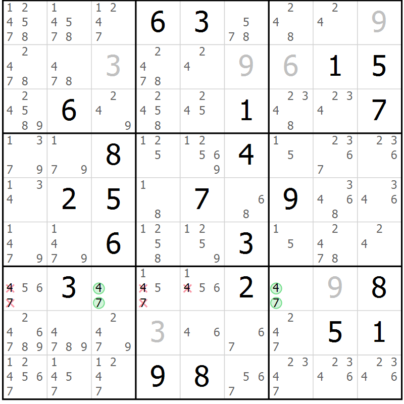 Position des candidats pour la solution de la Gr 17 page 20 du magazine de sudoku Virtuose n° 121