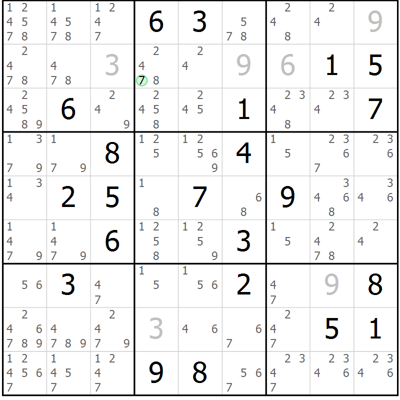 Position des candidats pour la solution de la Gr 17 page 20 du magazine de sudoku Virtuose n° 121