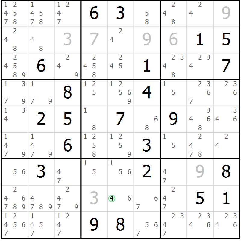 Position des candidats pour la solution de la Gr 17 page 20 du magazine de sudoku Virtuose n° 121