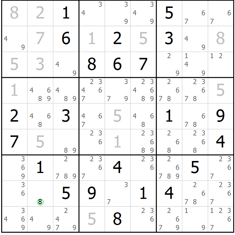 Position des candidats pour la solution de la Gr 18 page 21 du magazine de sudoku Virtuose n° 121