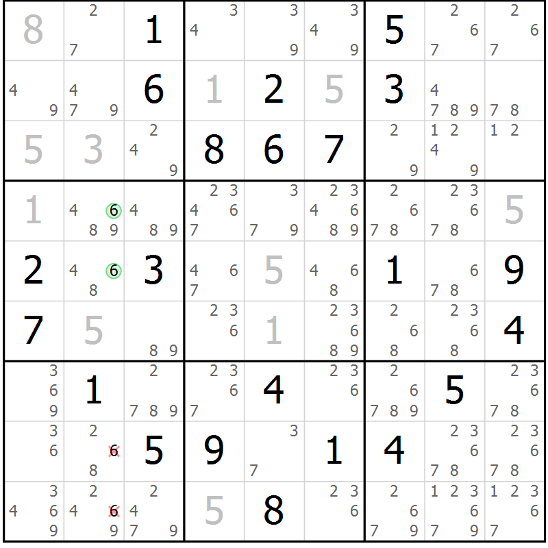 Position des candidats pour la solution de la Gr 18 page 21 du magazine de sudoku Virtuose n° 121