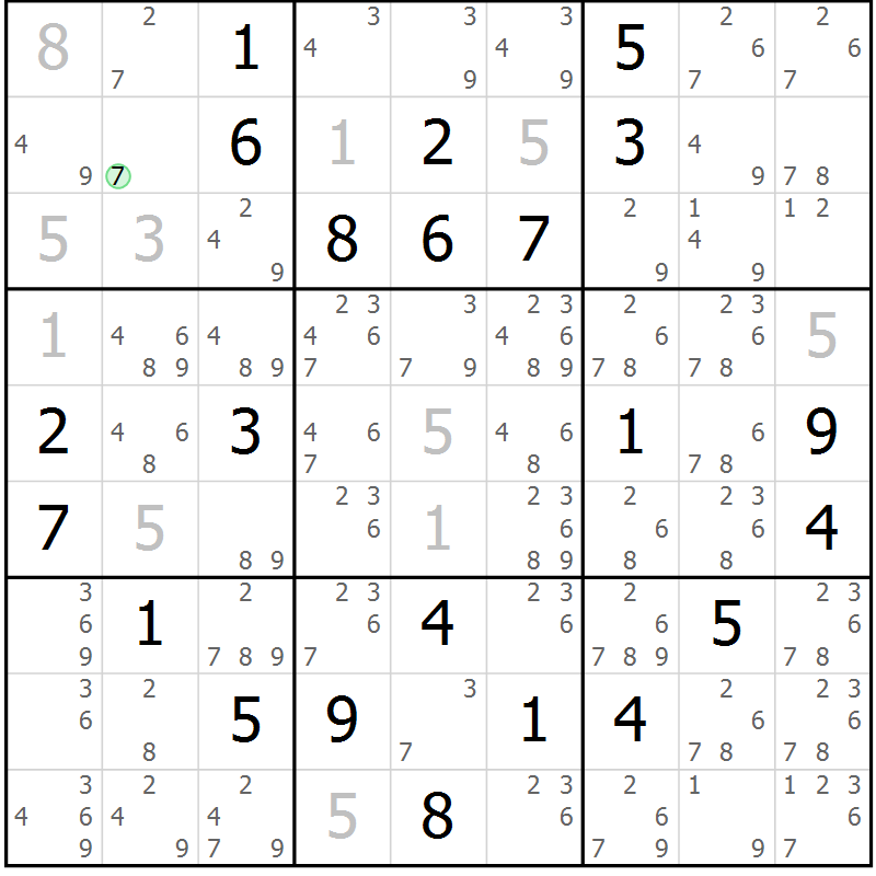 Position des candidats pour la solution de la Gr 18 page 21 du magazine de sudoku Virtuose n° 121