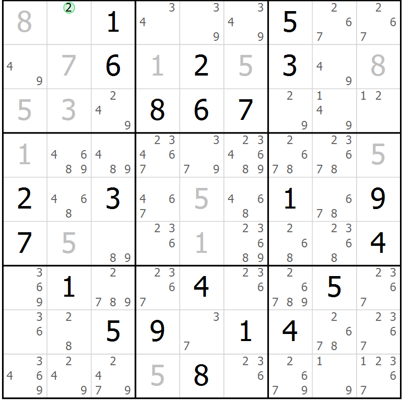 Position des candidats pour la solution de la Gr 18 page 21 du magazine de sudoku Virtuose n° 121