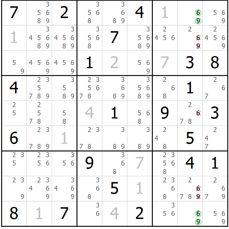Position des candidats pour la solution de la Gr 19 page 22 du magazine de sudoku Virtuose n° 121