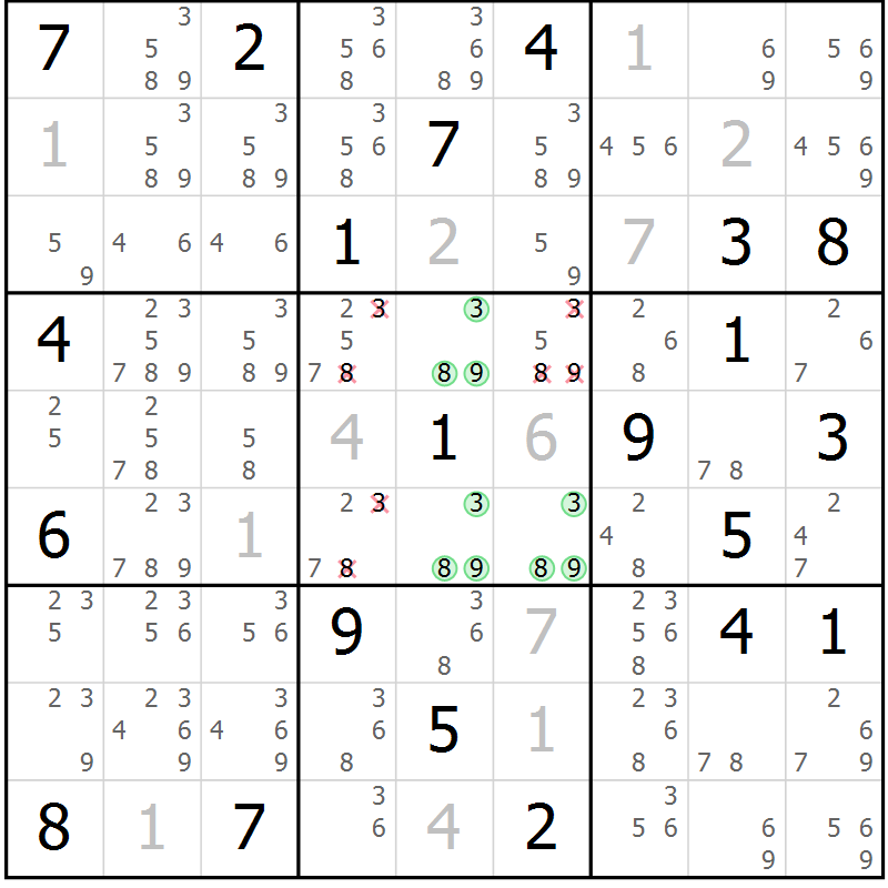 Position des candidats pour la solution de la Gr 19 page 22 du magazine de sudoku Virtuose n° 121