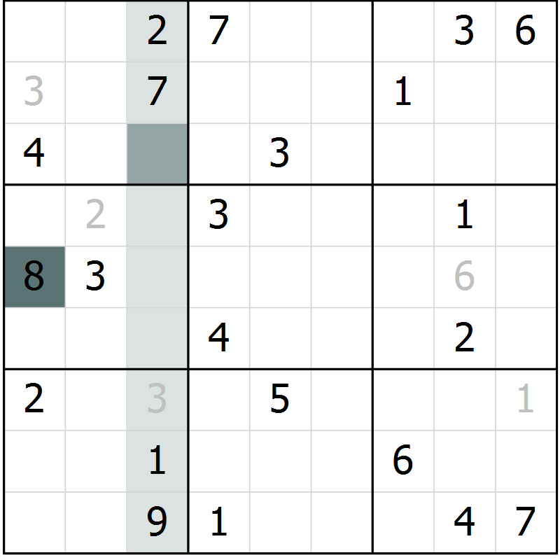 Position des candidats pour la solution de la Gr 2 page 5 du magazine de sudoku Virtuose n° 121