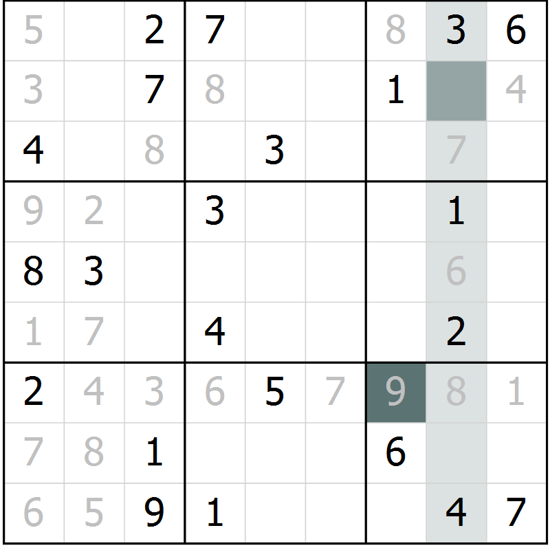 Position des candidats pour la solution de la Gr 2 page 5 du magazine de sudoku Virtuose n° 121
